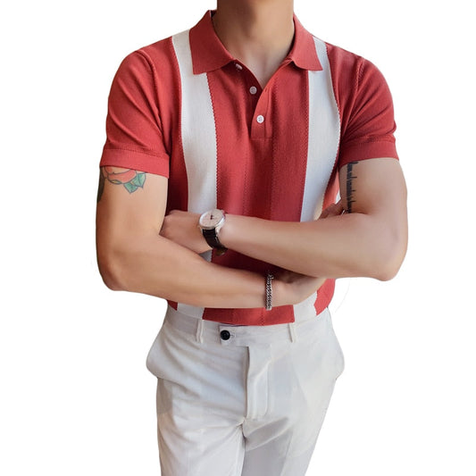 British Slim Lapel Ice Silk Short-sleeved Knitted Casual Polo Shirt