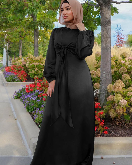 Muslim Women Satin Hijab Dress - Islamic Attire