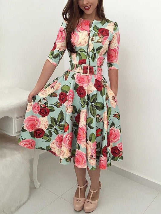 Women's Floral Long Sleeve Dress - Elegant, Comfortable, and Trendy