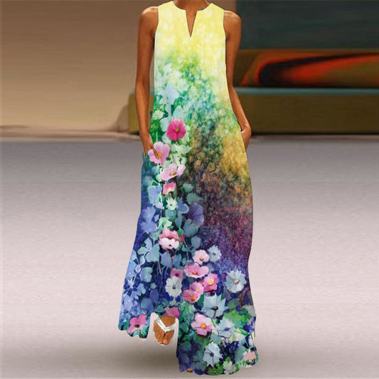 Vibrant-colored Sleeveless Long Dress