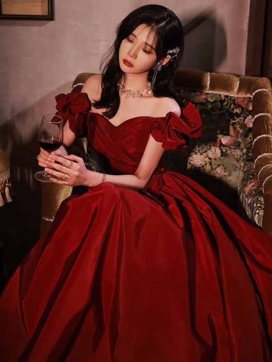 Wine Red Banquet Dress - Elegant Formal Evening Gown