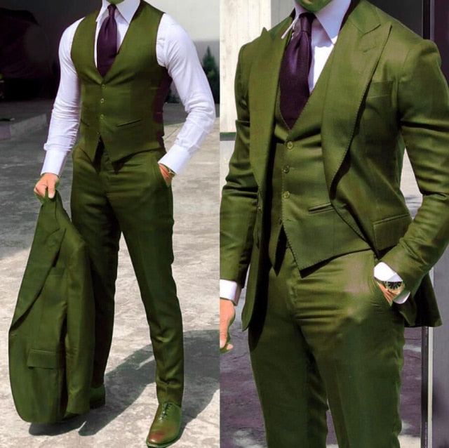 Slim Fit Wedding Tuxedos Suit for Men - 3 Piece Set (Jacket, Vest, Pants) by Wiaofellas