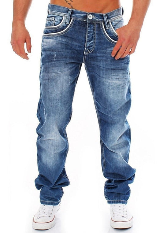 Men's Hip Hop Baggy Jeans Straight Pants Stretch Streetwear Denim Trousers